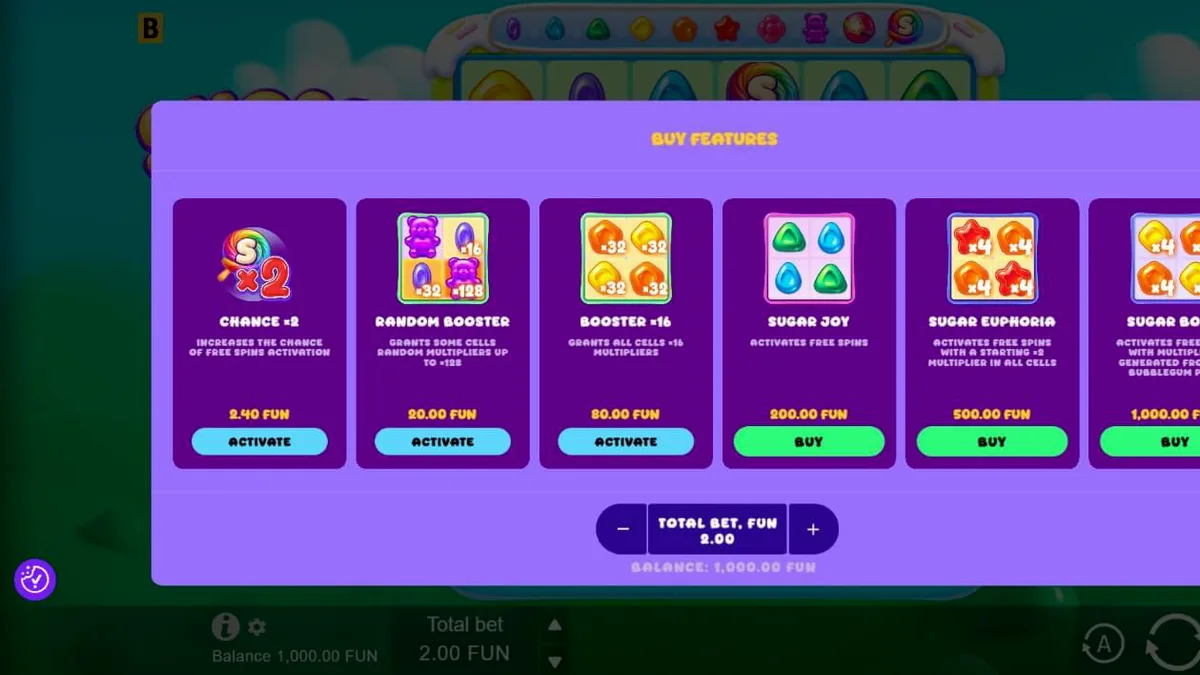 Interface colorida do slot Sugar Merge Up com doces e ursinhos de goma